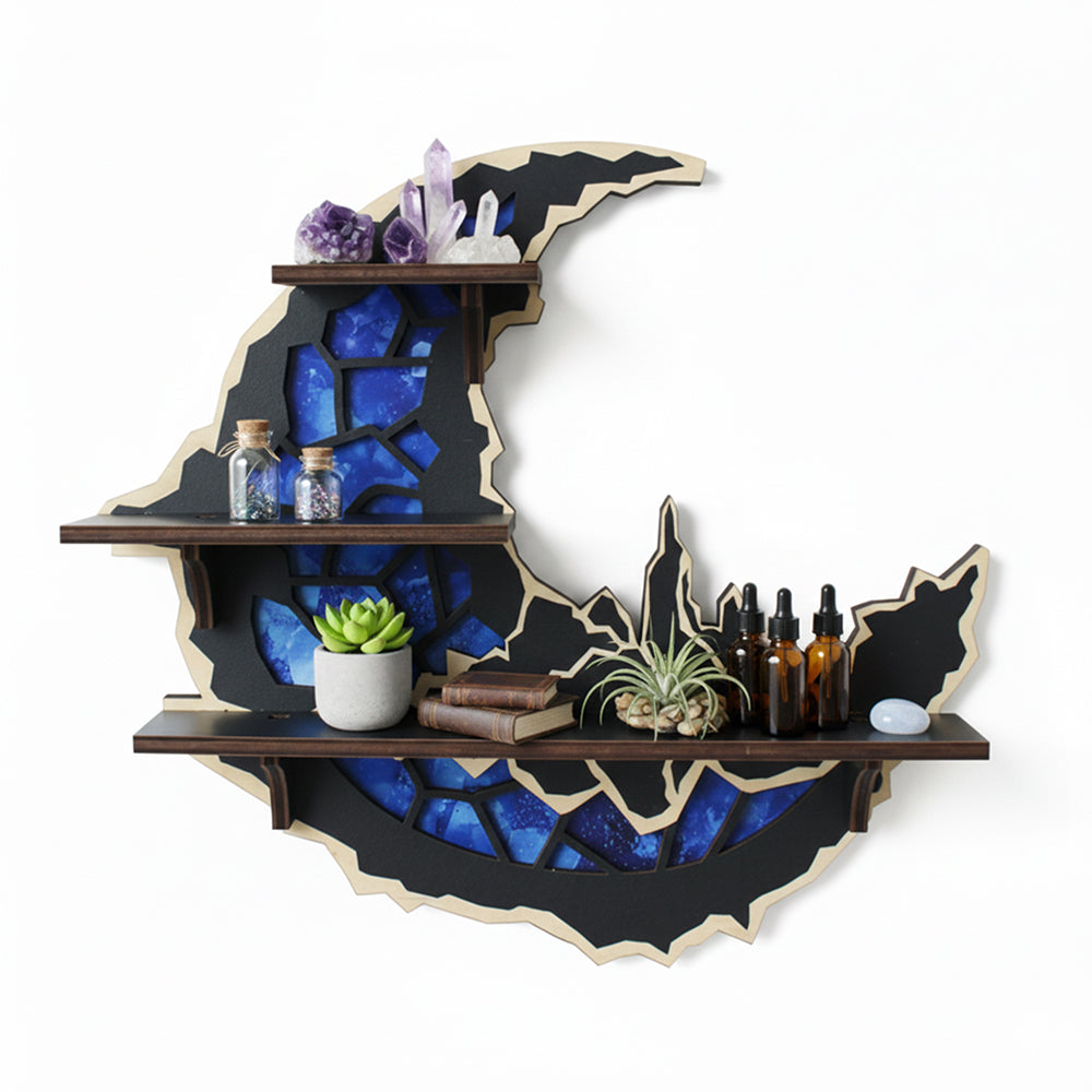 FNYDOXGI Floating Shelf-Wiccan Moon Phase Decorative Display Shelf with Crystal Accents, Compact Wooden Wall-Mounted Design for Organizing Collectibles, Crystals, Rocks, and Small Ornaments, Halloween Decoration, Wall Decor, Best Choice Of Gift