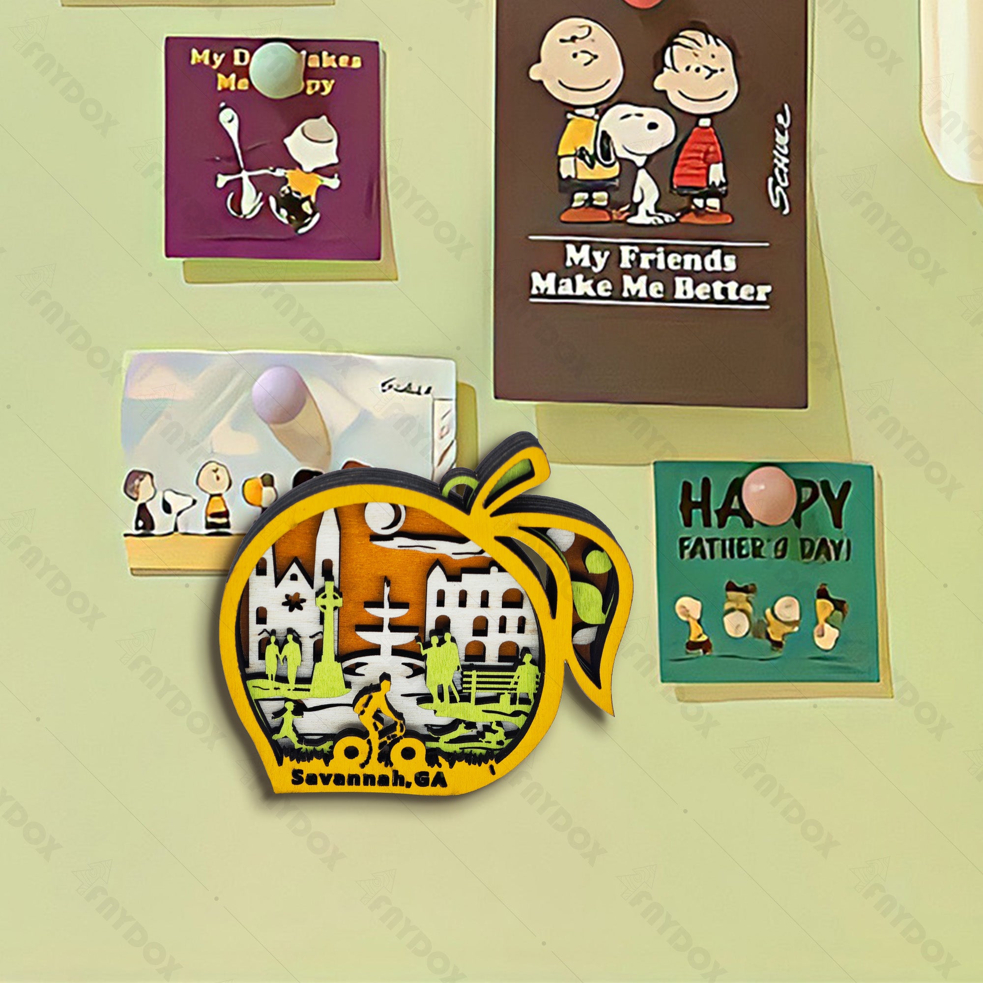 Peach Wood Carving Refrigerator Magnet Pendant