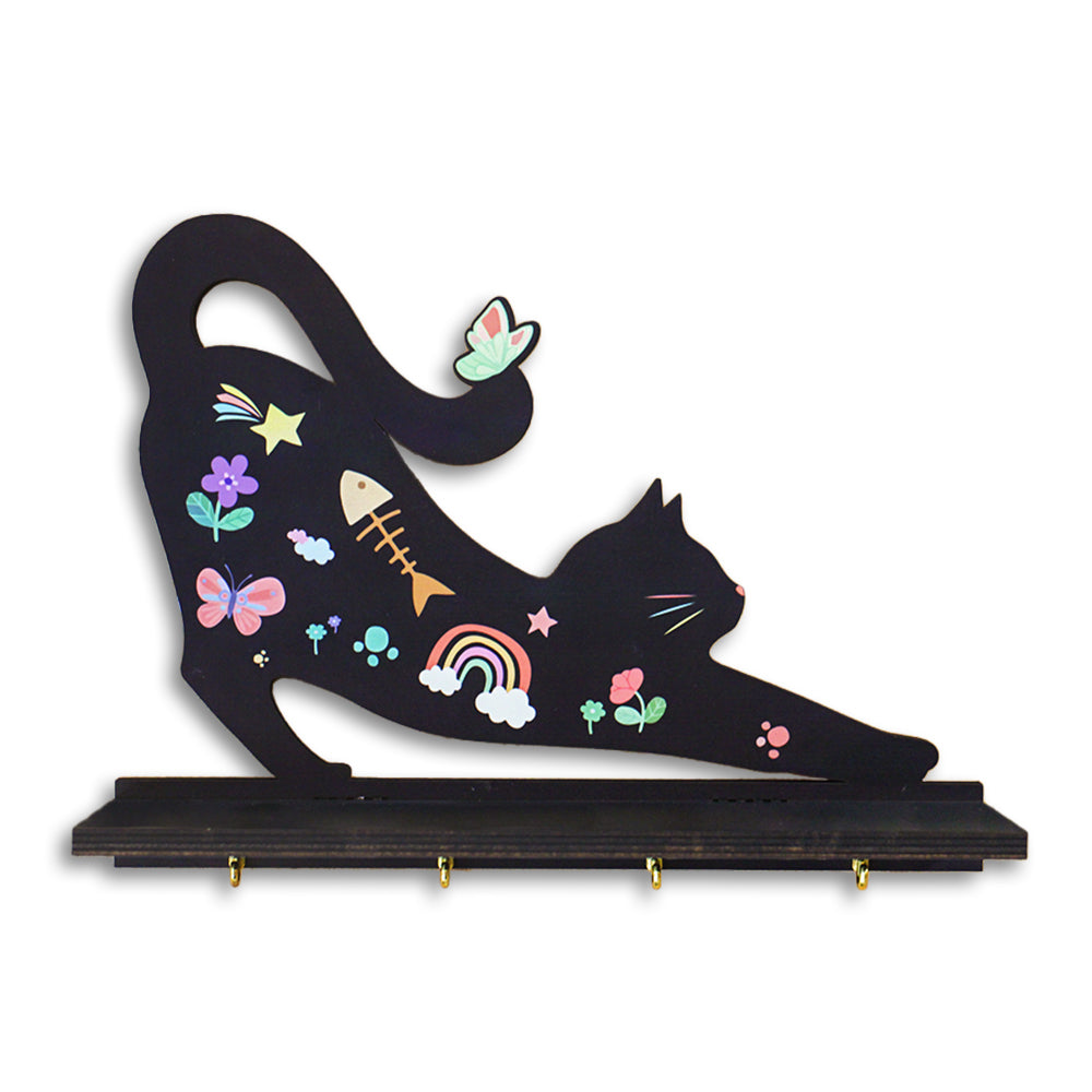 Wooden Floating Shelves for Wall, Cat Shape Wall Shelf Wall Decor Crystal Rock Gem Stone Display Shelf, Trinket Knick Knack Shelf