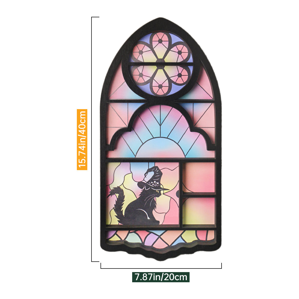 Wooden Floating Shelves for Wall, Cat Shape Wall Shelf Wall Decor Crystal Rock Gem Stone Display Shelf, Trinket Knick Knack Shelf