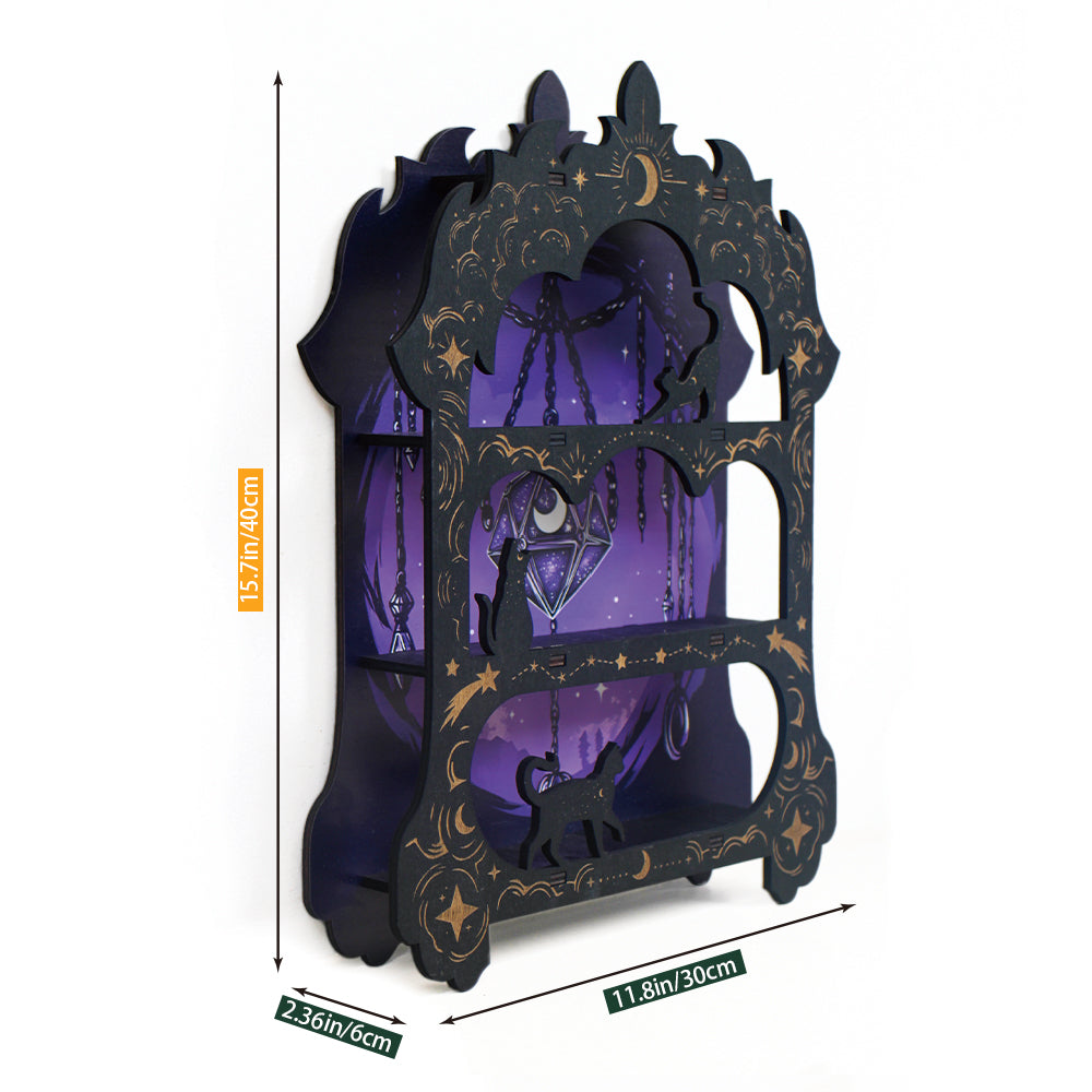 Wooden Floating Shelves for Wall, Wicca Wall Shelf Wall Decor Crystal Rock Gem Stone Display Shelf, Trinket Knick Knack Shelf