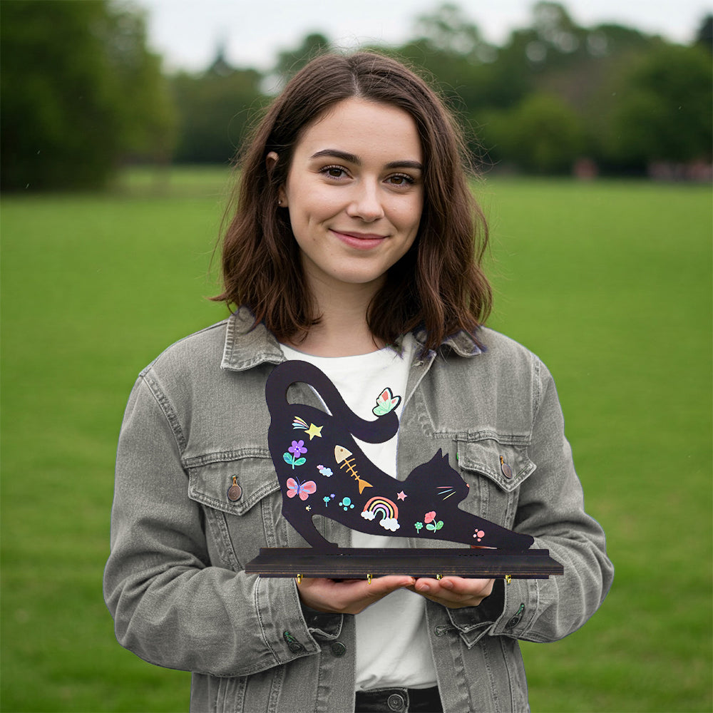 Wooden Floating Shelves for Wall, Cat Shape Wall Shelf Wall Decor Crystal Rock Gem Stone Display Shelf, Trinket Knick Knack Shelf