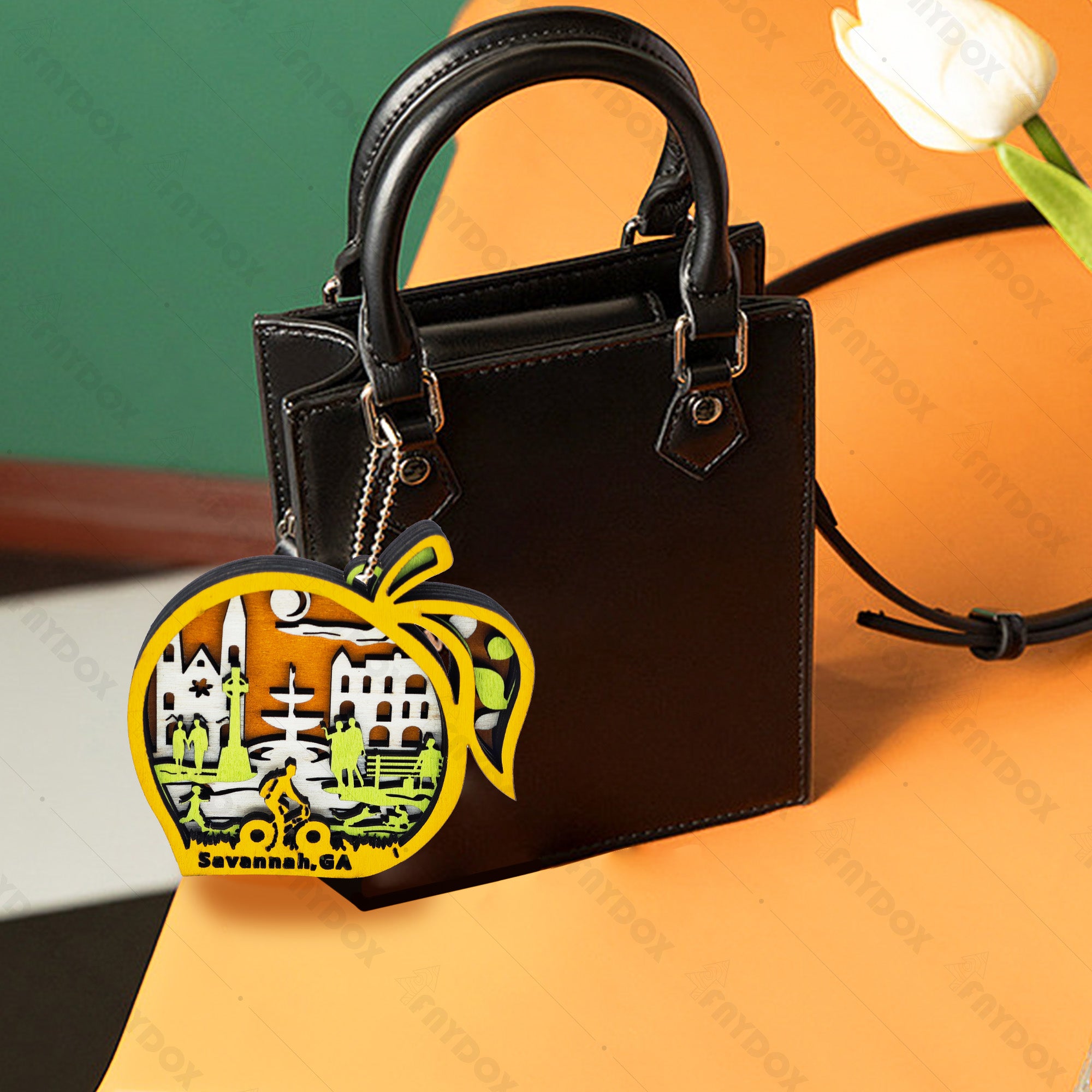 Peach Wood Carving Refrigerator Magnet Pendant