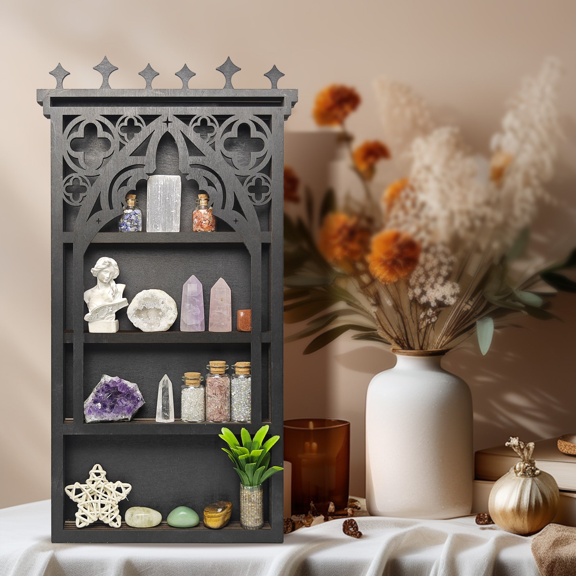 Tower Crystal Display Shelf Wooden Moon Shelf