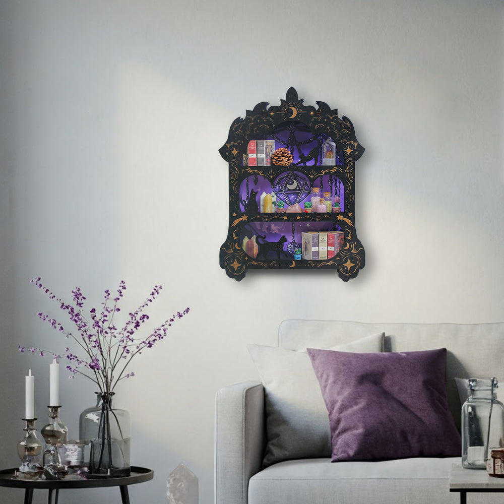 Wooden Floating Shelves for Wall, Wicca Wall Shelf Wall Decor Crystal Rock Gem Stone Display Shelf, Trinket Knick Knack Shelf