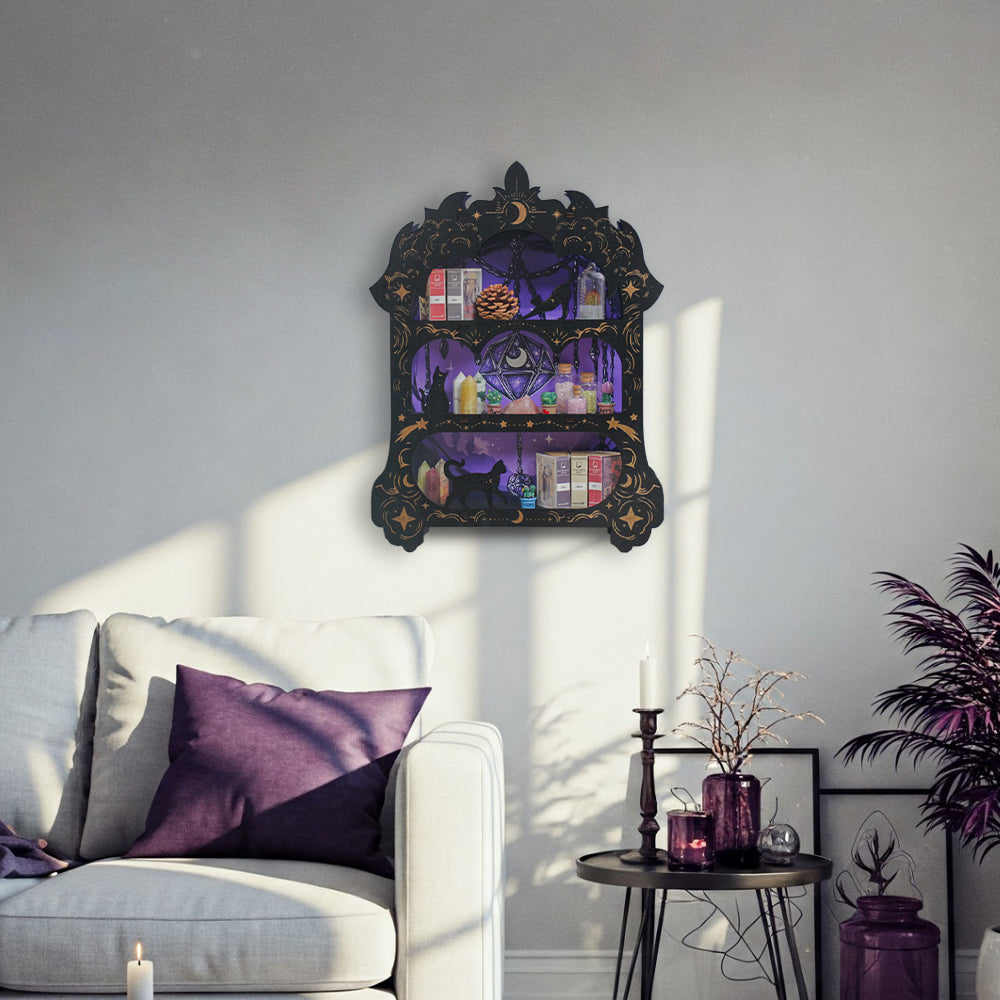 Wooden Floating Shelves for Wall, Wicca Wall Shelf Wall Decor Crystal Rock Gem Stone Display Shelf, Trinket Knick Knack Shelf