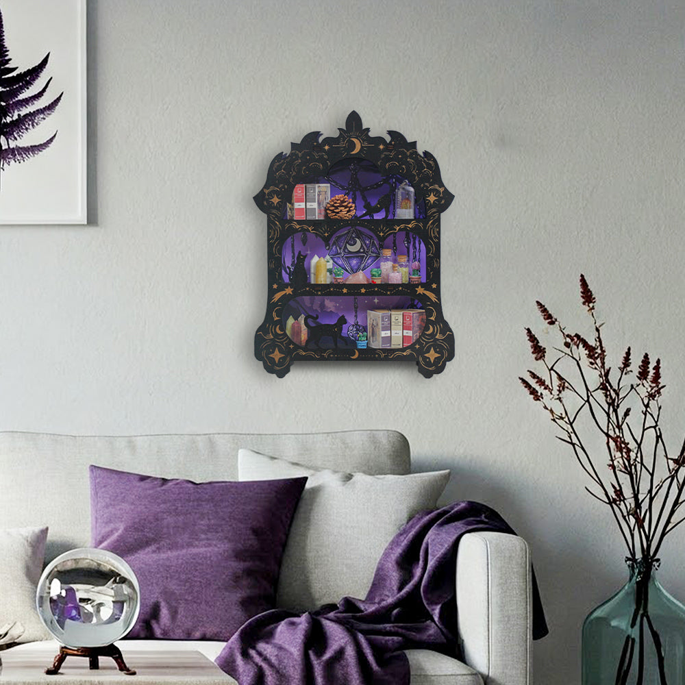 Wooden Floating Shelves for Wall, Wicca Wall Shelf Wall Decor Crystal Rock Gem Stone Display Shelf, Trinket Knick Knack Shelf
