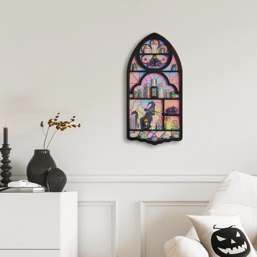 Wooden Floating Shelves for Wall, Cat Shape Wall Shelf Wall Decor Crystal Rock Gem Stone Display Shelf, Trinket Knick Knack Shelf