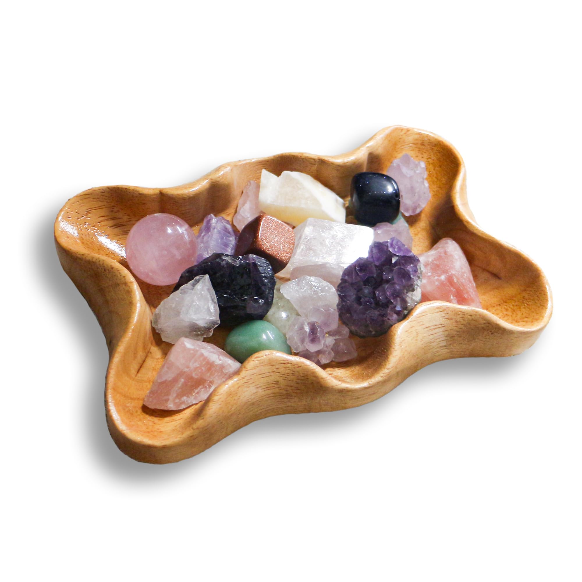 Bow Tie Crystal Storage Tray, Crystal Holder Organizer for Rocks, Gems, and Stones; Wooden Offering Bowl for Crystals Display, Decorative Bowl for Jewelry, Essential Oil and Nail Polish