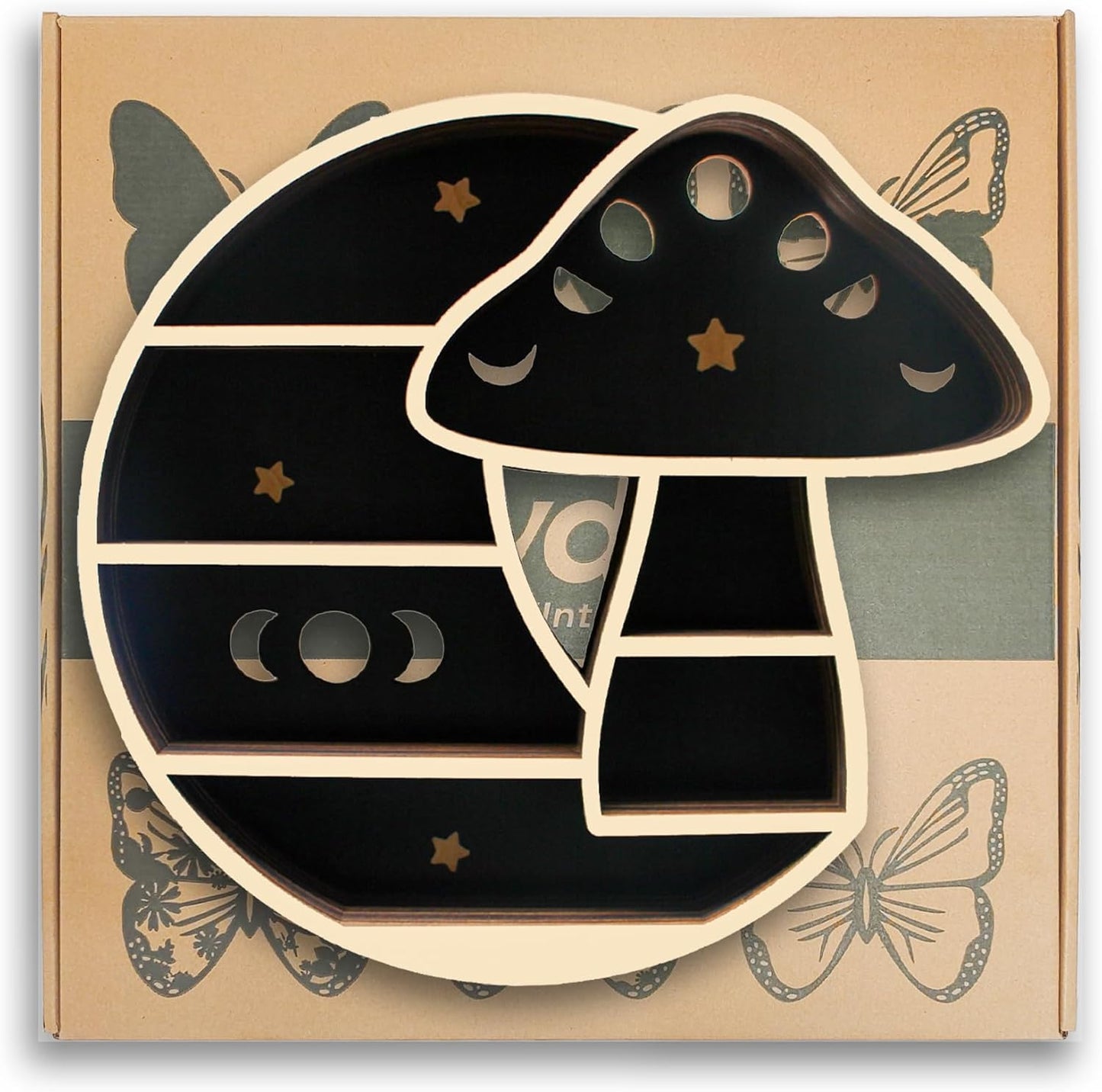 Cute Mushroom Decor, Wooden Mushroom Floating Shelves for Wall, Moon Shelf Wall Decor Crystal Rock Gem Stone Display Shelf, Trinket Knick Knack Shelf, Mushroom Gifts for Mushroom Lovers