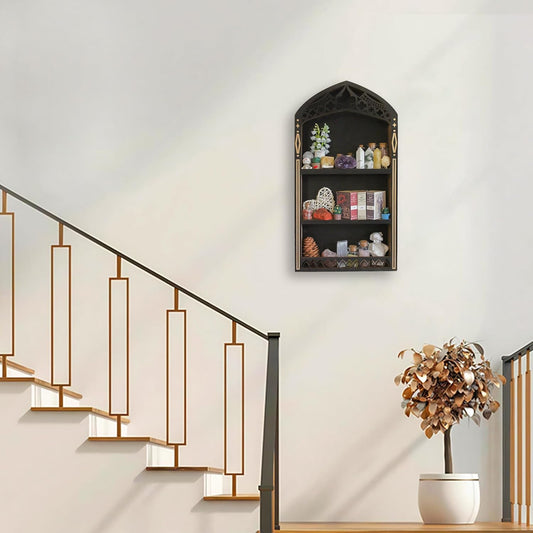 Gothic Crystal Shelf Display for Wall, Wooden Rock Gem Healing Stone Display Shelf Wall Mounted, Crystal Holder Trinket Organizer Knick Knack Shelf, Gothic Witchy Decor Gifts for Women - 2025 UPGRADED