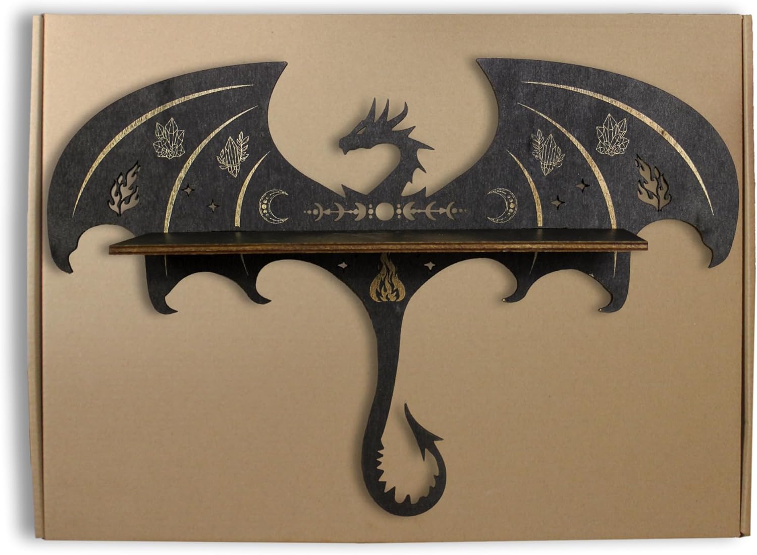 Gothic Evil Dragon Decor Crystal Display Shelf for Wall, Wooden Witchy Shelf Rock Display Case Knick Knack Organizer Trinket Holder, Wall Hanging Shelves for Essential Oil & Nail Polish