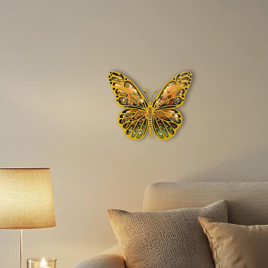 LED Night Light Wooden Butterfly Wall Decor, 3D Wood Butterflies Sculpture, Butterfly Statue for Indoor Bedroom Living Room, Butterfly Centerpieces for Tables, Modern Art Handmade Butterfly Crafts