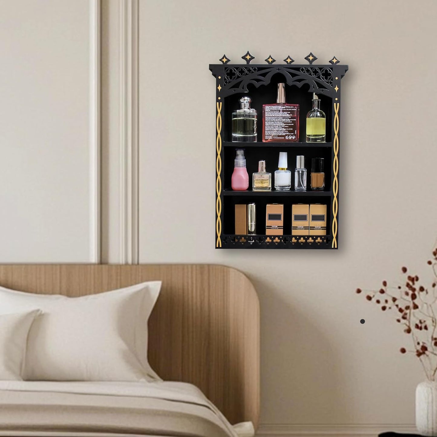 Large Gothic Crystal Shelf Display for Wall, Wooden Witchy Shelves for Home Decor, Trinket Knick Knack Shelf for Crystals Rocks Gems and Stones, Witch Crystals Storage Holder Organizer