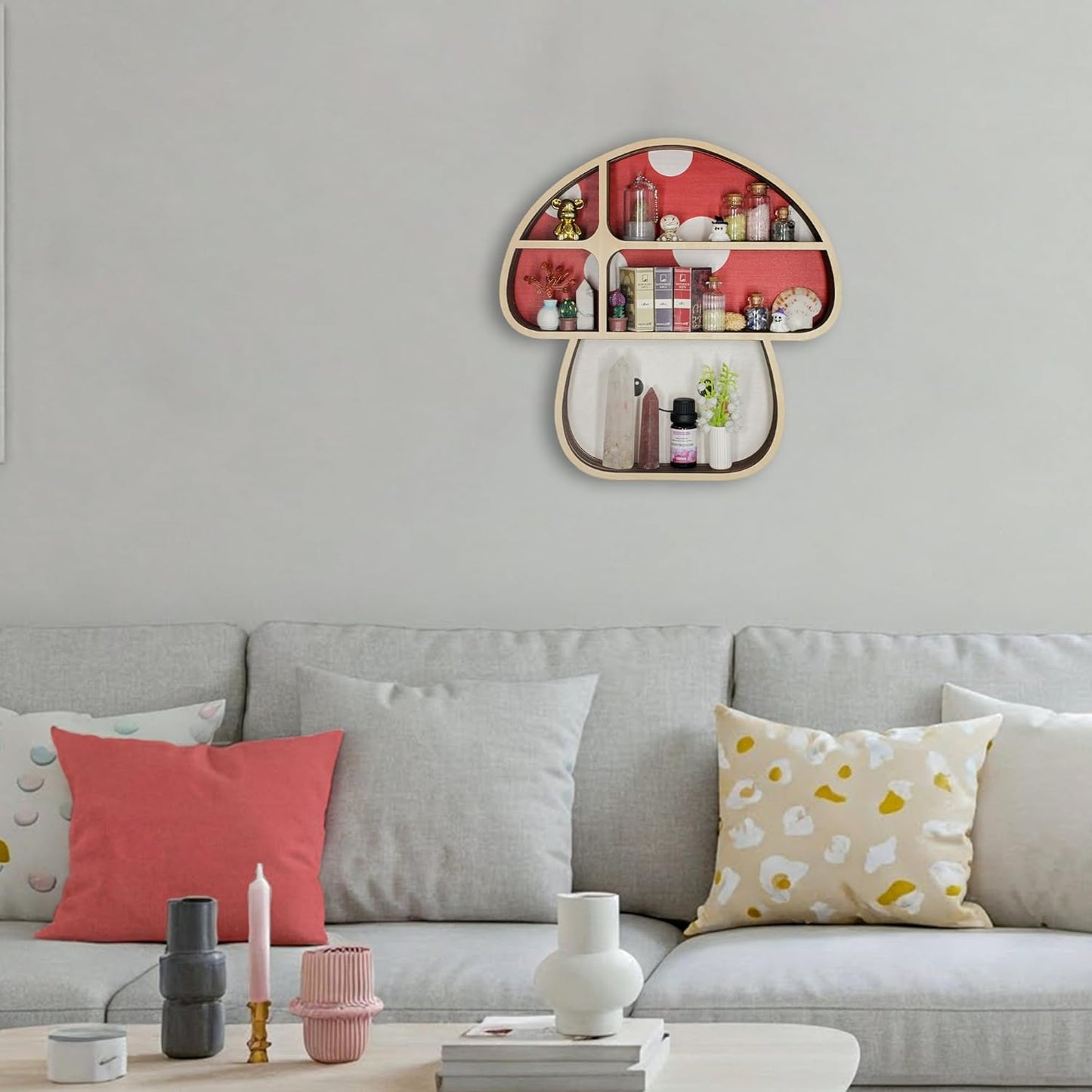 Cute Mushroom Wall Decor Gift Trinket Knick Knack Shelf Wooden Shelf for Crystals Rocks Gems Healing Stones Oddities and Curiosities Crystal Holder Whimsical Witchy Hippie Forest Room Wall Decor