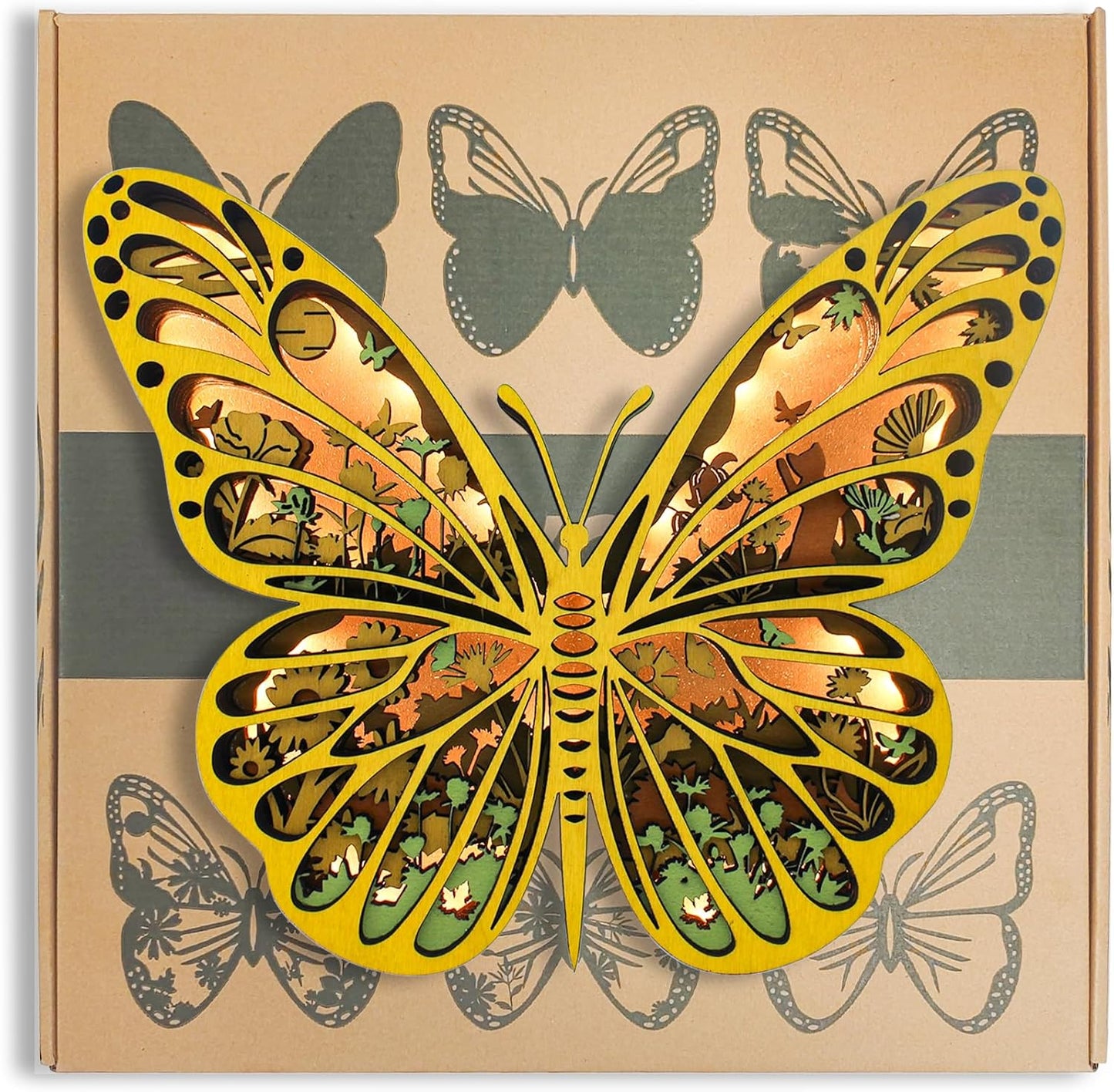 LED Night Light Wooden Butterfly Wall Decor, 3D Wood Butterflies Sculpture, Butterfly Statue for Indoor Bedroom Living Room, Butterfly Centerpieces for Tables, Modern Art Handmade Butterfly Crafts