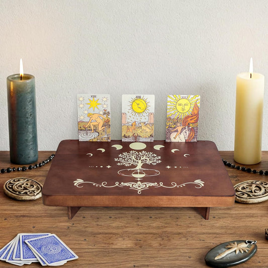 Tree of Life Altar Table with Tarot Card Holder, Small Wooden Meditation Table Aesthetic Alter, Witchcraft Supplies Witchy Home Decor, Wiccan Supplies and Tools, Pagan Altar Witch Decor
