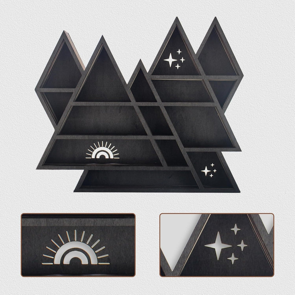 Triangle Mountain Crystal Shelf Display for Wall, Rock Gem Healing Stone Collections Display Shelf, Crystal Holder Trinket Organizer Knick Knack Shelf, Witchy Decor Gift for Women - 2025 UPGRADED
