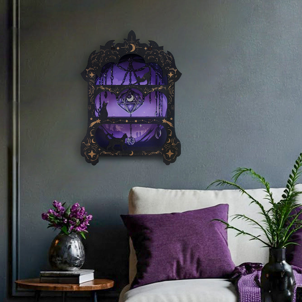 Wooden Floating Shelves for Wall, Wicca Wall Shelf Wall Decor Crystal Rock Gem Stone Display Shelf, Trinket Knick Knack Shelf