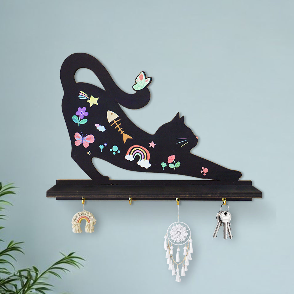 Wooden Floating Shelves for Wall, Cat Shape Wall Shelf Wall Decor Crystal Rock Gem Stone Display Shelf, Trinket Knick Knack Shelf