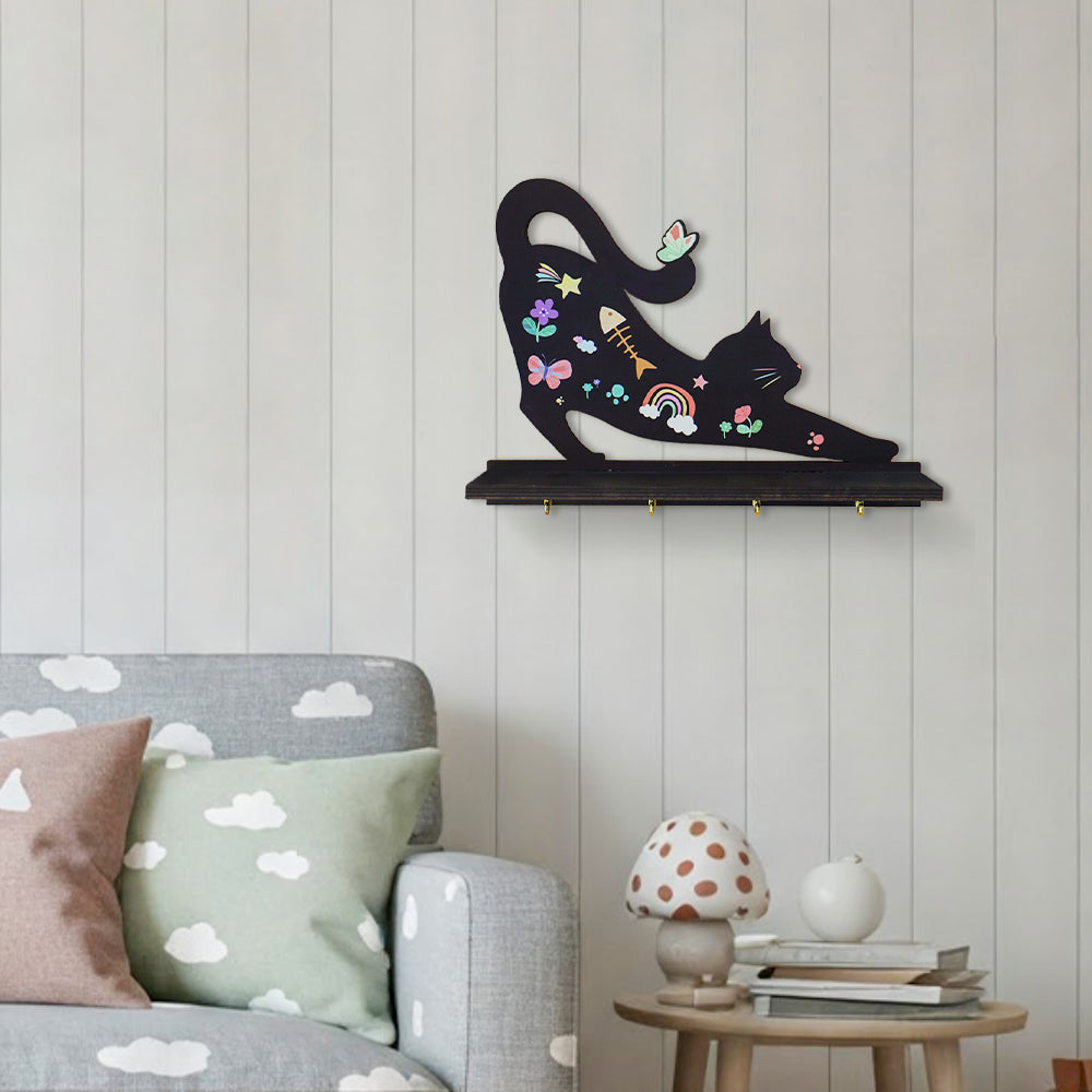 Wooden Floating Shelves for Wall, Cat Shape Wall Shelf Wall Decor Crystal Rock Gem Stone Display Shelf, Trinket Knick Knack Shelf