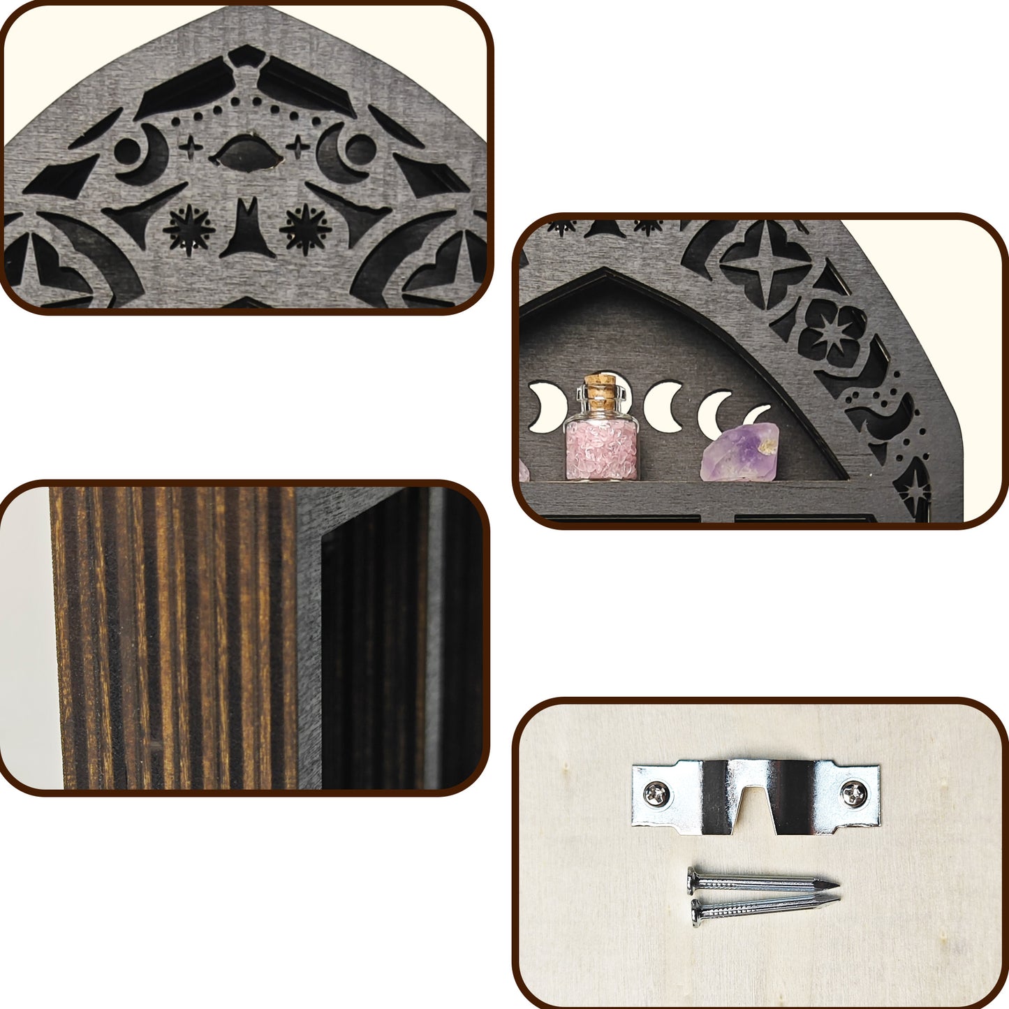 Black Moth Crystal Display Shelf Wooden Moon Shelf