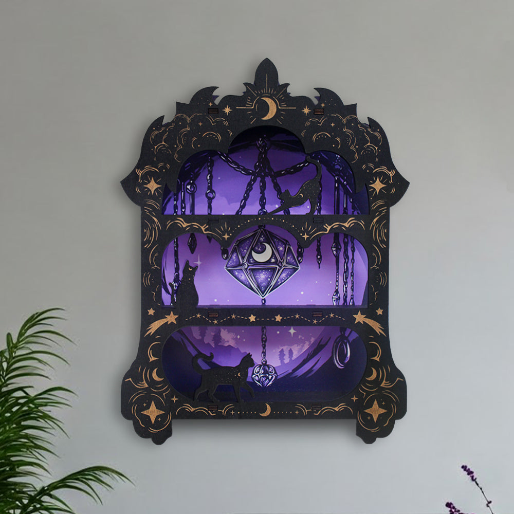 Wooden Floating Shelves for Wall, Wicca Wall Shelf Wall Decor Crystal Rock Gem Stone Display Shelf, Trinket Knick Knack Shelf