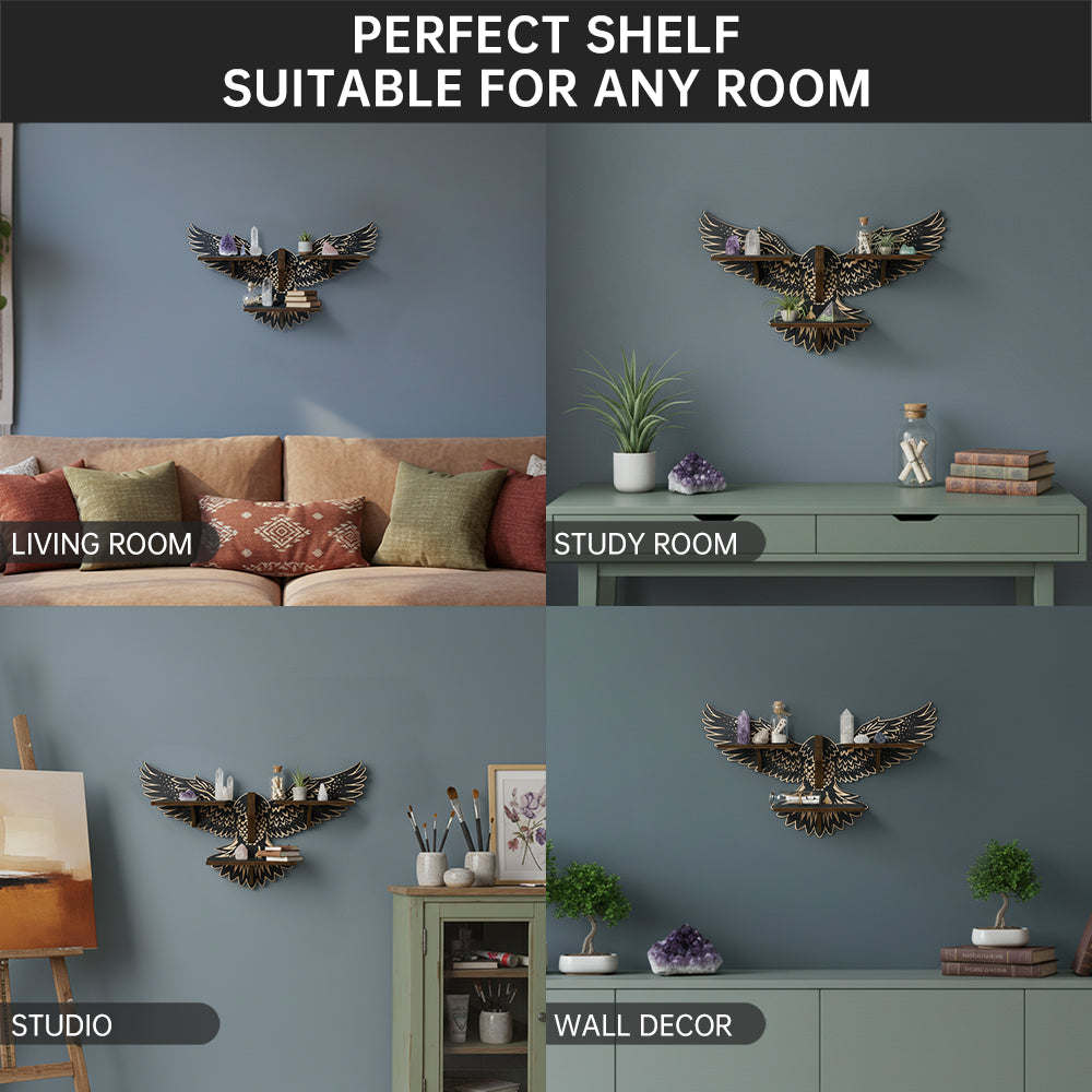 Griffin Floating Shelf - Gothic Halloween Hanging Shelf with Hooks for Wall Oddities and Curiosities - Black Spooky Goth Wall Decor for Kitchen and Home - Crystal Display Shelf for Stones