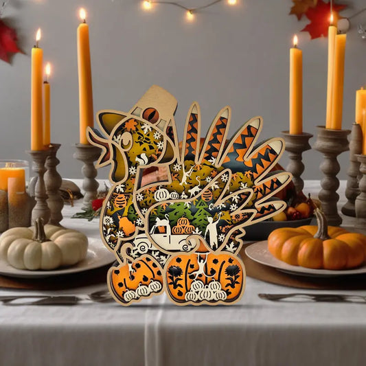 FNYDOX 3D Wooden Turkey Thanksgiving Decor