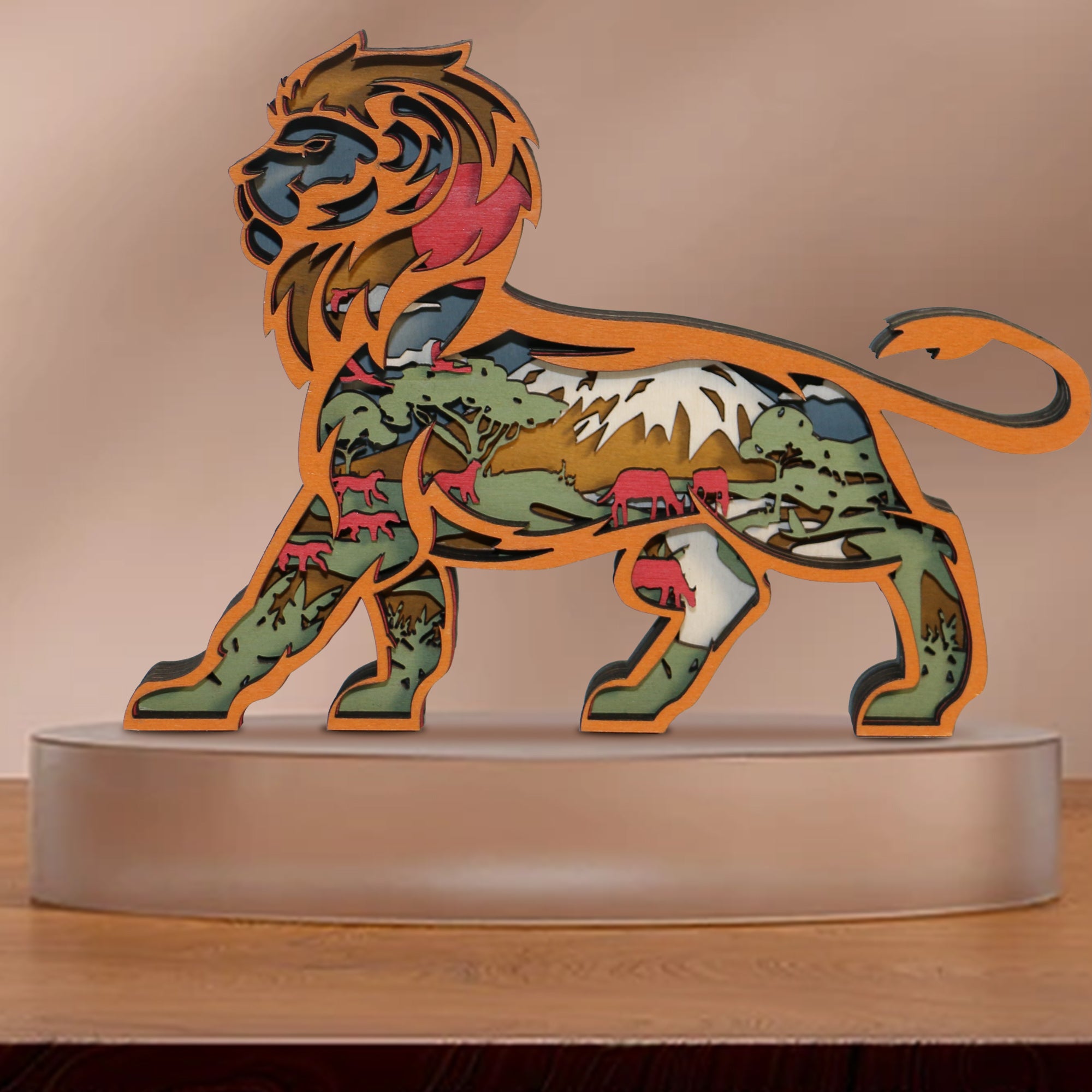 Wooden Lion Carving Handcraft Gift