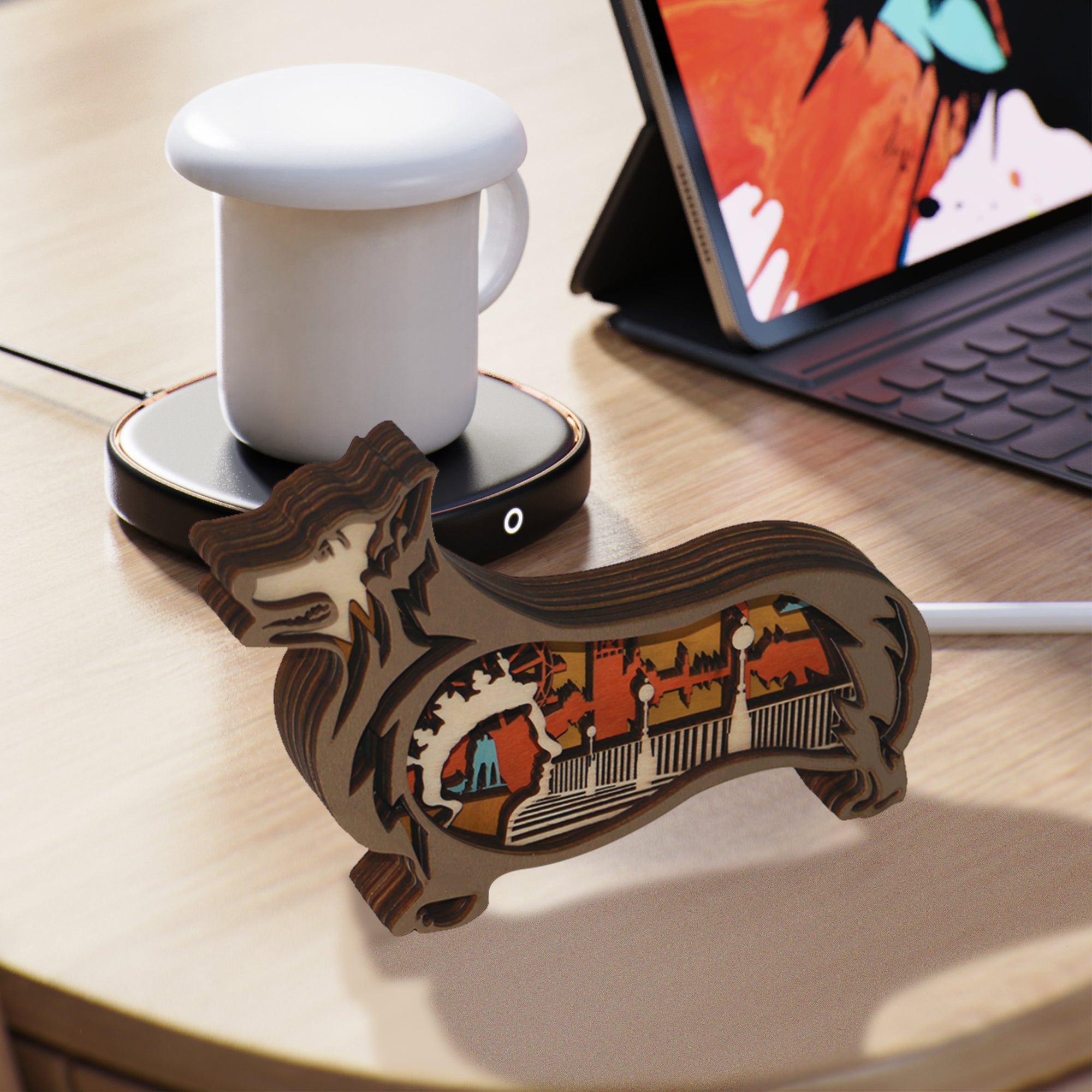 Wooden Corgi Carving Handcraft Gift