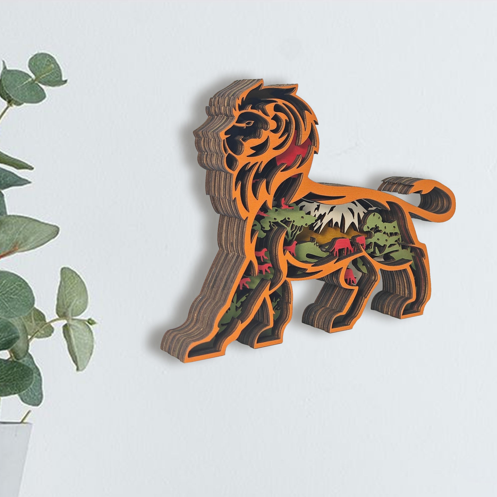 Wooden Lion Carving Handcraft Gift