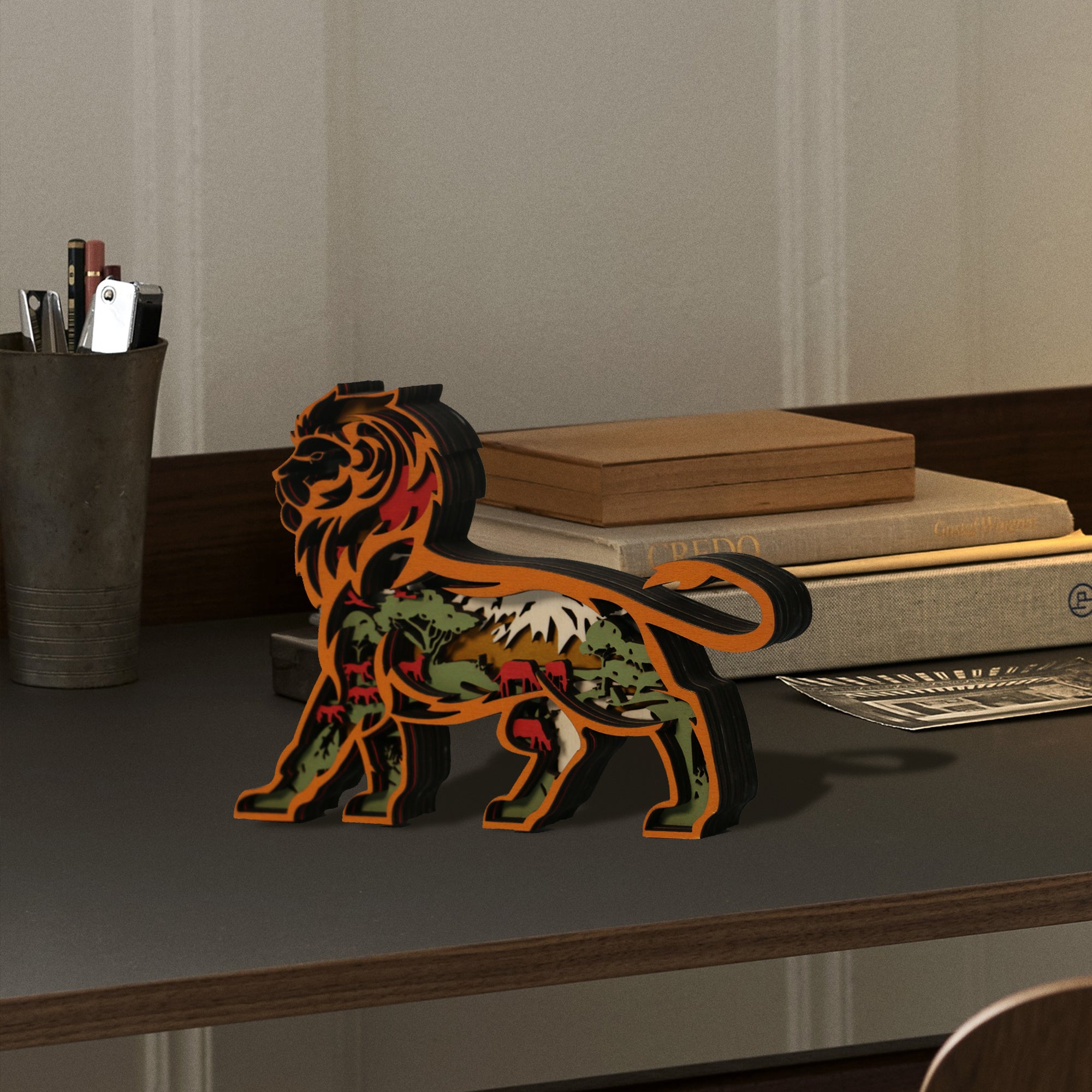 Wooden Lion Carving Handcraft Gift