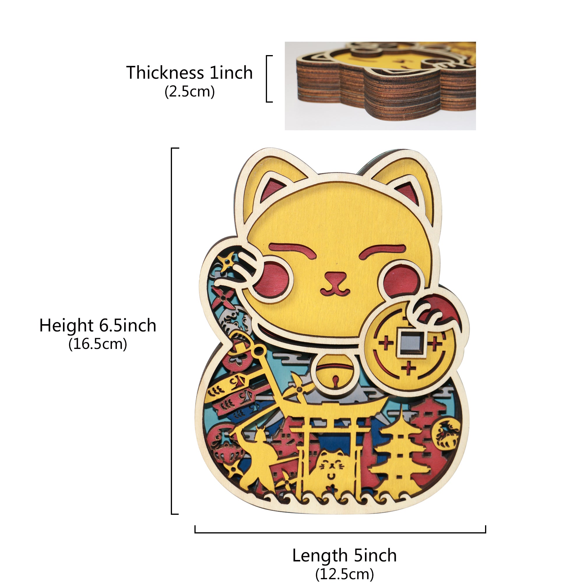 Wooden Fortune Cat Carving Handcraft Gift