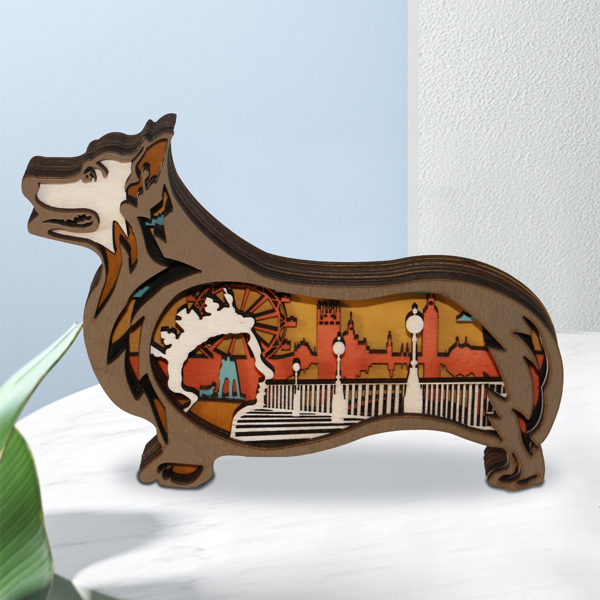 Wooden Corgi Carving Handcraft Gift