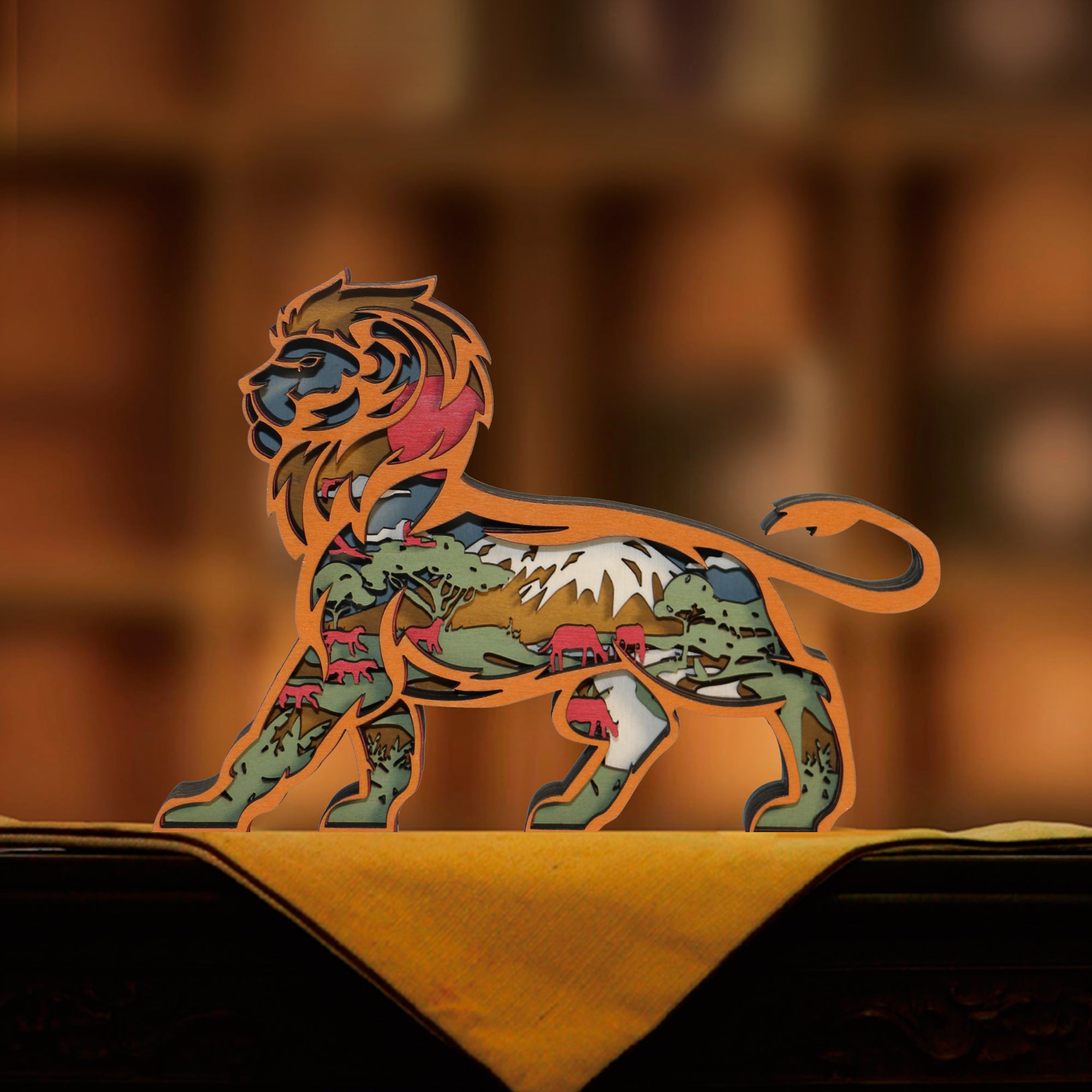 Wooden Lion Carving Handcraft Gift