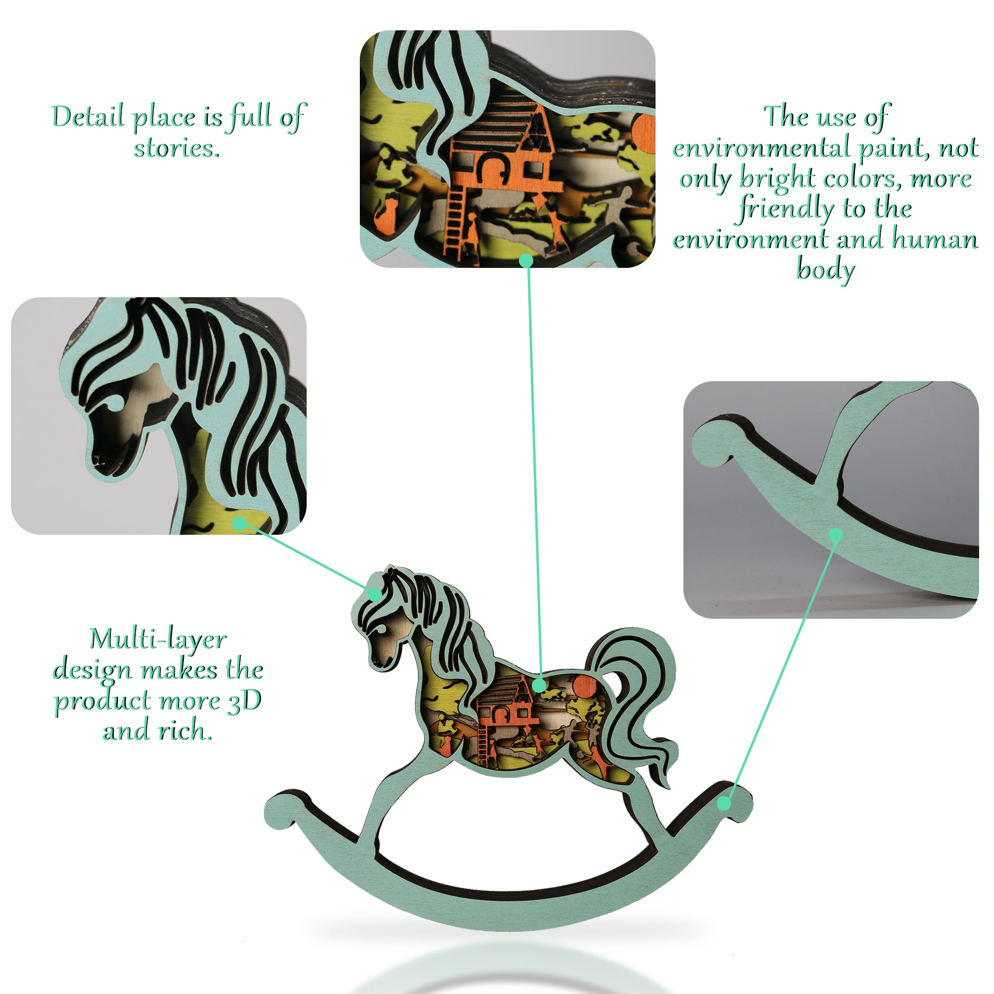 Wooden Rocking Horse Carving Handcraft Gift