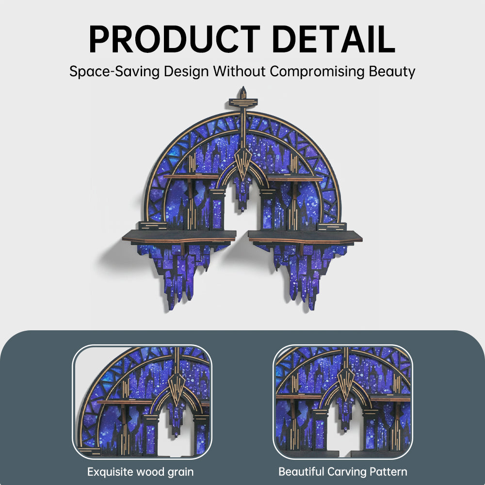 Crescent Moon Shelf, Gothic Trinket Display Shelf & Moon Wall Light For Rocks Gems Healing Stones Crystals Display, Celestial Decor Crystal Holder Witchy Wall Decor