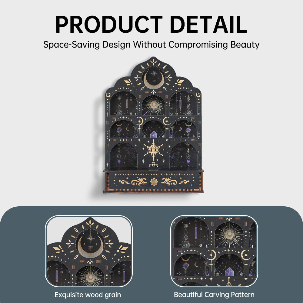 [Pedestals]1pc Wooden Wall Pedestals, Crystal Display Shelf For Living Room, Bedroom, Rock Gem Stone Desktop Storage Organizer, Essential Oil Holder Hanging Case, Meditation Art Spiritual Gift, Moon & Star Wall Decoration, Perfect Gift（副本）