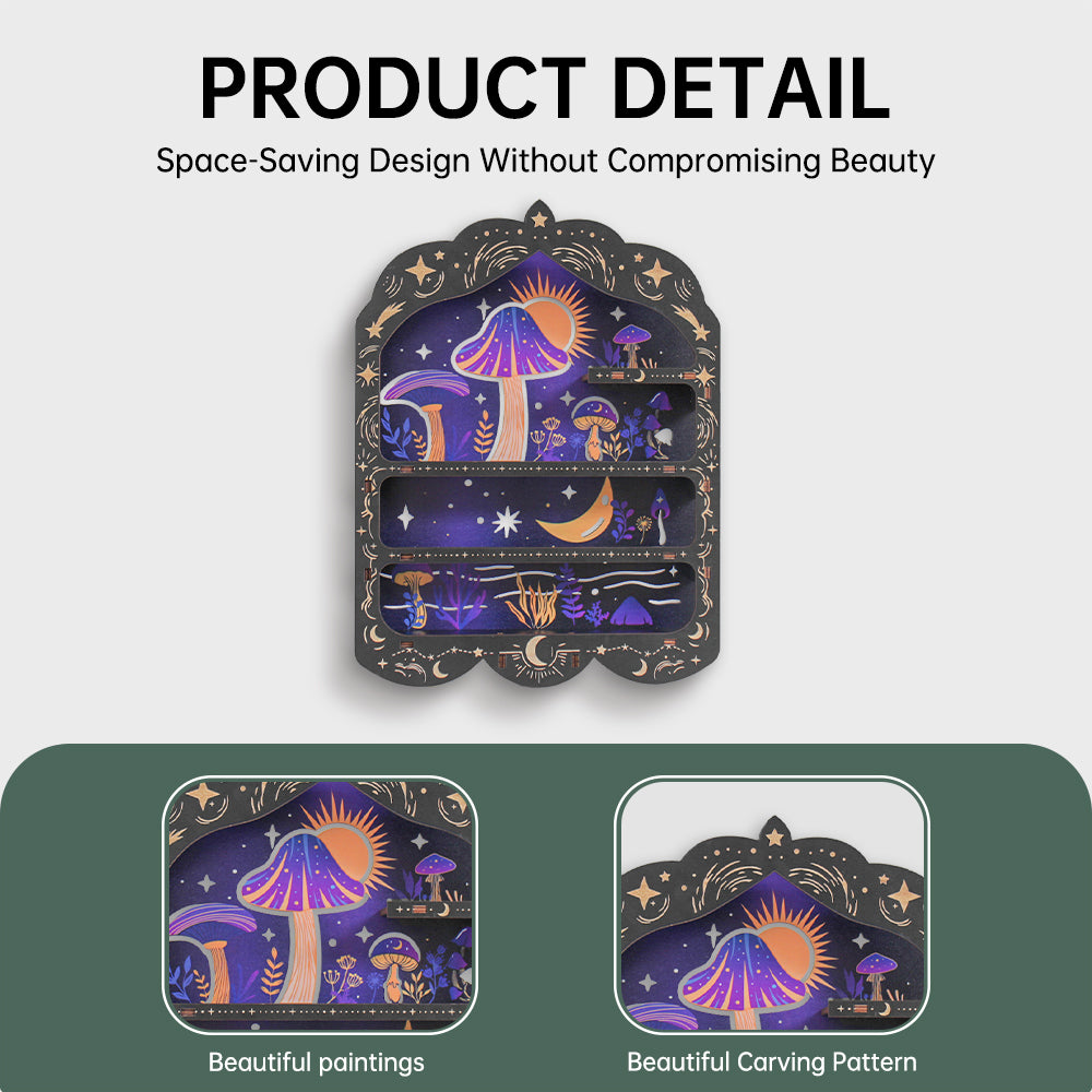 [Floating Shelf] 1pc Mushroom Wall Shelf for Crystals Rocks Gems Healing Stones, Trinket Knick Knack Shelf Crystals Holder Organizer, Wooden Wall Shelf for Witch Witchy Wiccan Decor Spiritual Gifts