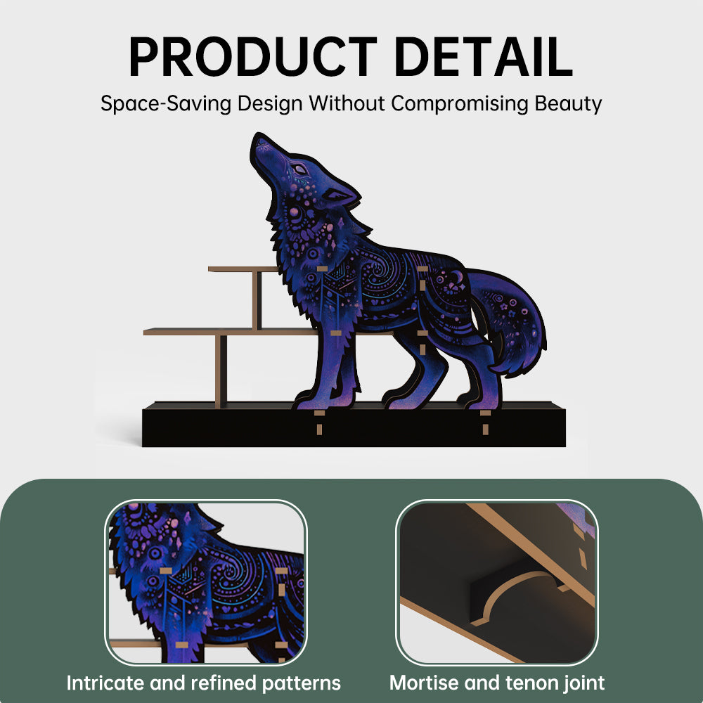 [Pedestals]1pc Wooden Wolf Pedestals, Crystal Display Shelf For Living Room, Bedroom, Rock Gem Stone Desktop Storage Organizer, Essential Oil Holder Hanging Case, Meditation Art Spiritual Gift, Perfect Gift