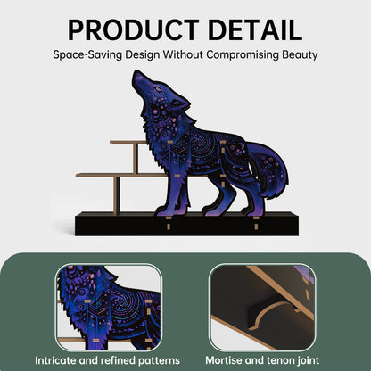 [Pedestals]1pc Wooden Wolf Pedestals, Crystal Display Shelf For Living Room, Bedroom, Rock Gem Stone Desktop Storage Organizer, Essential Oil Holder Hanging Case, Meditation Art Spiritual Gift, Perfect Gift