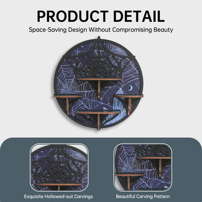 [Floating Shelf]1pc Wooden Wall Shelf, Halloween Decor, Spider Web Crystal Display Shelf For Living Room, Bedroom, Rock Gem Stone Desktop Storage Organizer, Essential Oil Holder Hanging Case, Meditation Art Spiritual Gift, Wall Decoration