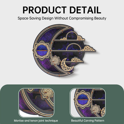 FNYDOXGI Wooden Floating Shelf, Gothic Trinket Display Shelf & Crescent Moon Wall Decor For Rocks Gems Healing Stones Crystals Display, Celestial Decor Crystal Holder Witchy Wall Decor