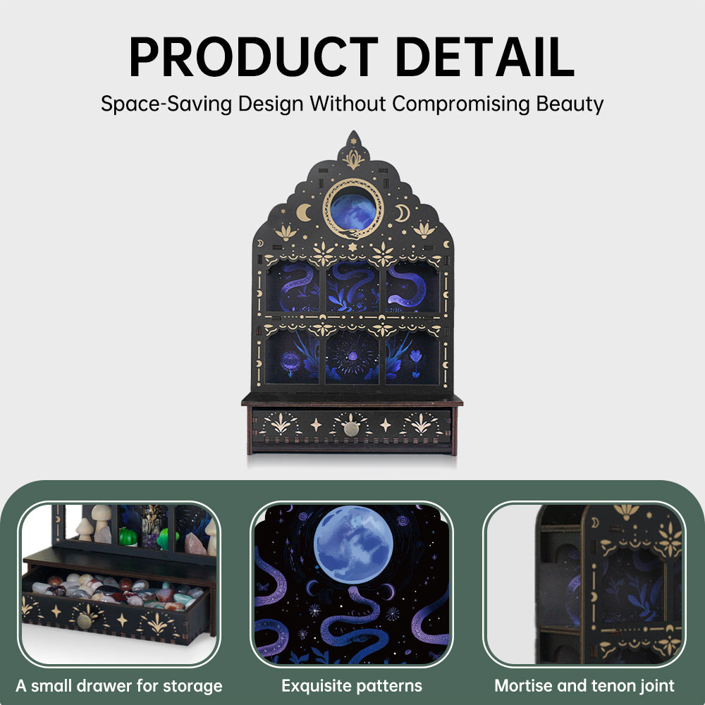 [Pedestals]1pc Wooden Wall Pedestals, Crystal Display Shelf For Living Room, Bedroom, Rock Gem Stone Desktop Storage Organizer, Essential Oil Holder Hanging Case, Meditation Art Spiritual Gift, Moon & Star Wall Decoration, Perfect Gift