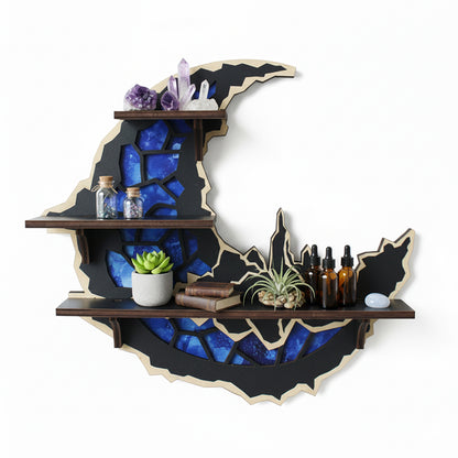 FNYDOXGI Floating Shelf-Wiccan Moon Phase Decorative Display Shelf with Crystal Accents, Compact Wooden Wall-Mounted Design for Organizing Collectibles, Crystals, Rocks, and Small Ornaments, Halloween Decoration, Wall Decor, Best Choice Of Gift
