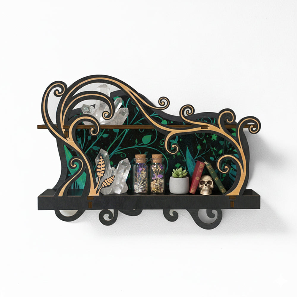 [Floating Shelf]1pc Wall Shelf for Crystals Rocks Gems Healing Stones, Wall Decoration, Trinket Knick Knack Shelf Crystals Holder Organizer, Wooden Wall Shelf for Witch Witchy Wiccan Vine Decor Spiritual Gifts, Halloween Decoration, Gift