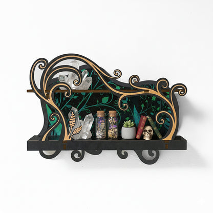 [Floating Shelf]1pc Wall Shelf for Crystals Rocks Gems Healing Stones, Wall Decoration, Trinket Knick Knack Shelf Crystals Holder Organizer, Wooden Wall Shelf for Witch Witchy Wiccan Vine Decor Spiritual Gifts, Halloween Decoration, Gift