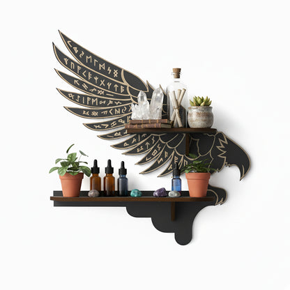 Griffin Floating Shelf - Gothic Halloween Hanging Shelf with Hooks for Wall Oddities and Curiosities - Black Spooky Goth Wall Decor for Kitchen and Home - Crystal Display Shelf for Stones