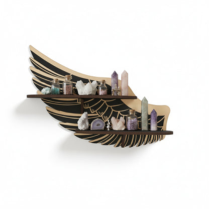 Griffin Wings Crystal Display Shelf, Rock Gem Stone Holder, Essential Oils Nail Polish Organizer, Trinket Knick Knack Shelf Wall Mounted, Witch Witchy Wiccan Home Decor